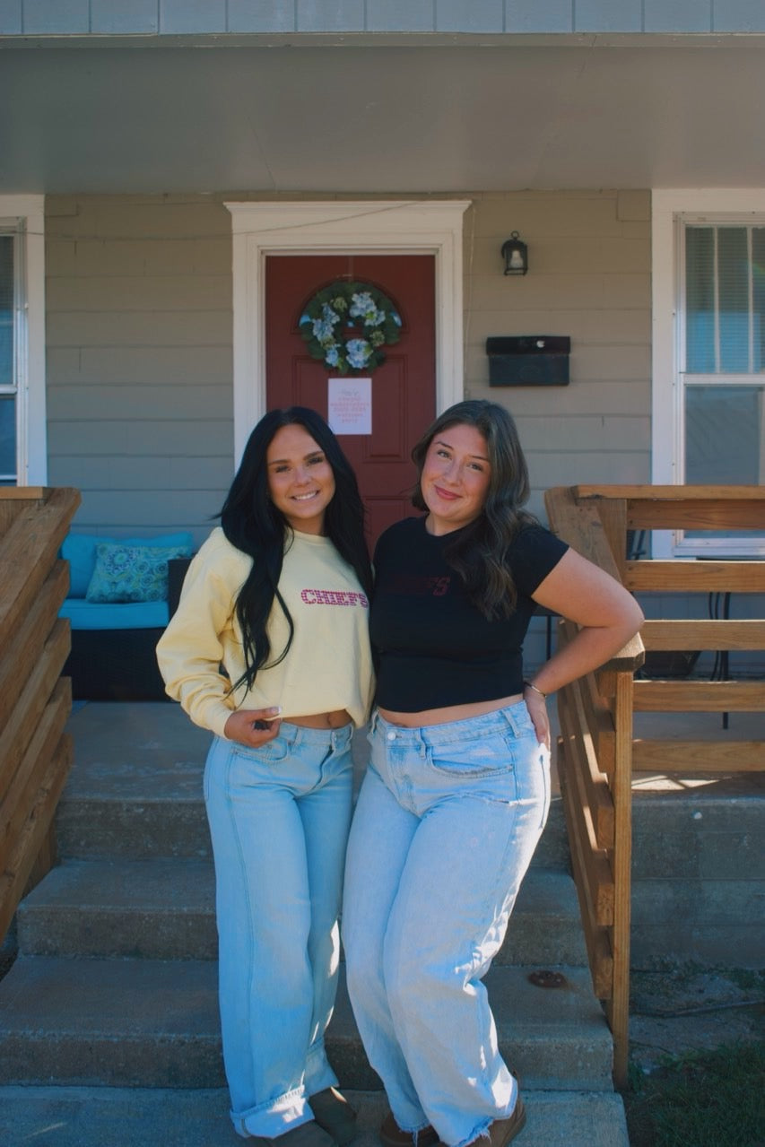 Butter yellow and red gingham crewneck
