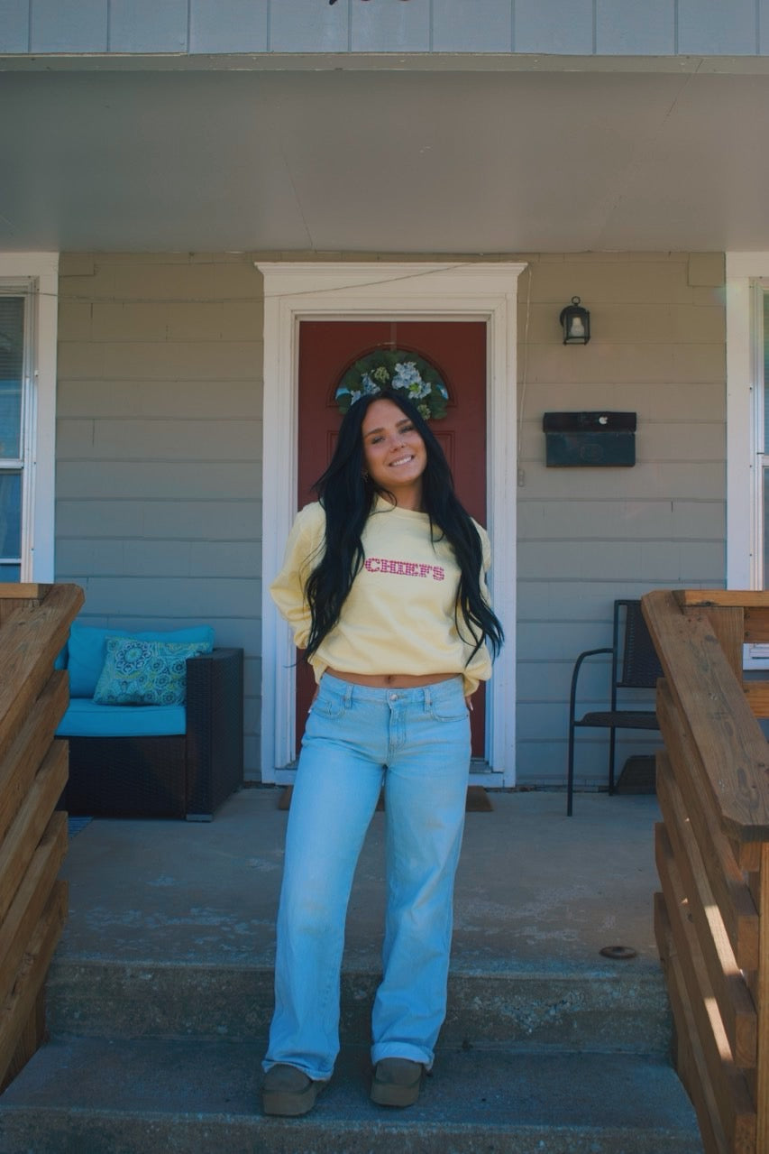 Butter yellow and red gingham crewneck