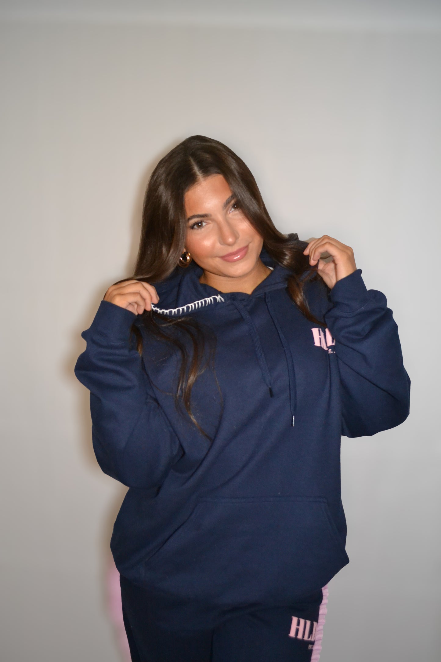 Navy and pink ruffle hoodie