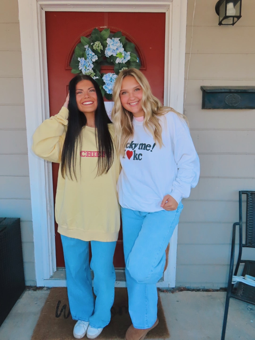 Butter yellow and red gingham crewneck